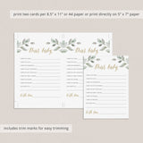 Printable wishes for baby game cards for greenery and gold baby shower by LittleSizzle