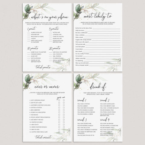 Chic Ladies Birthday Party Games Pack Printable | Adult Birthday Games ...