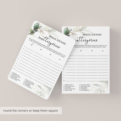 Bridal Scattergories Game Greenery and Gold Printable | Instant ...