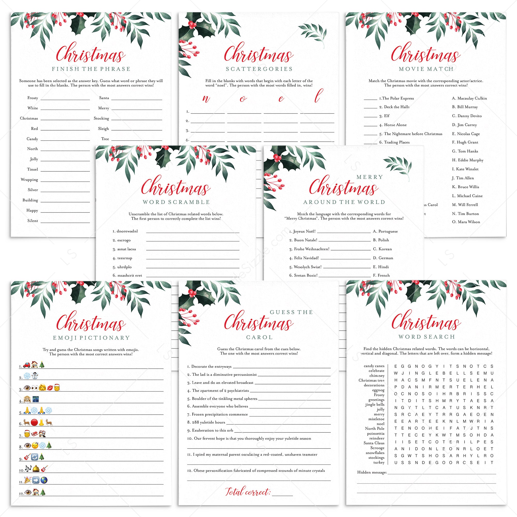 Printable Christmas Games Bundle for Family by LittleSizzle