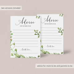 Advice cards for green baby shower printables by LittleSizzle