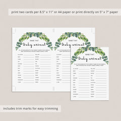 Printable Baby Animal Game Card Gender Neutral