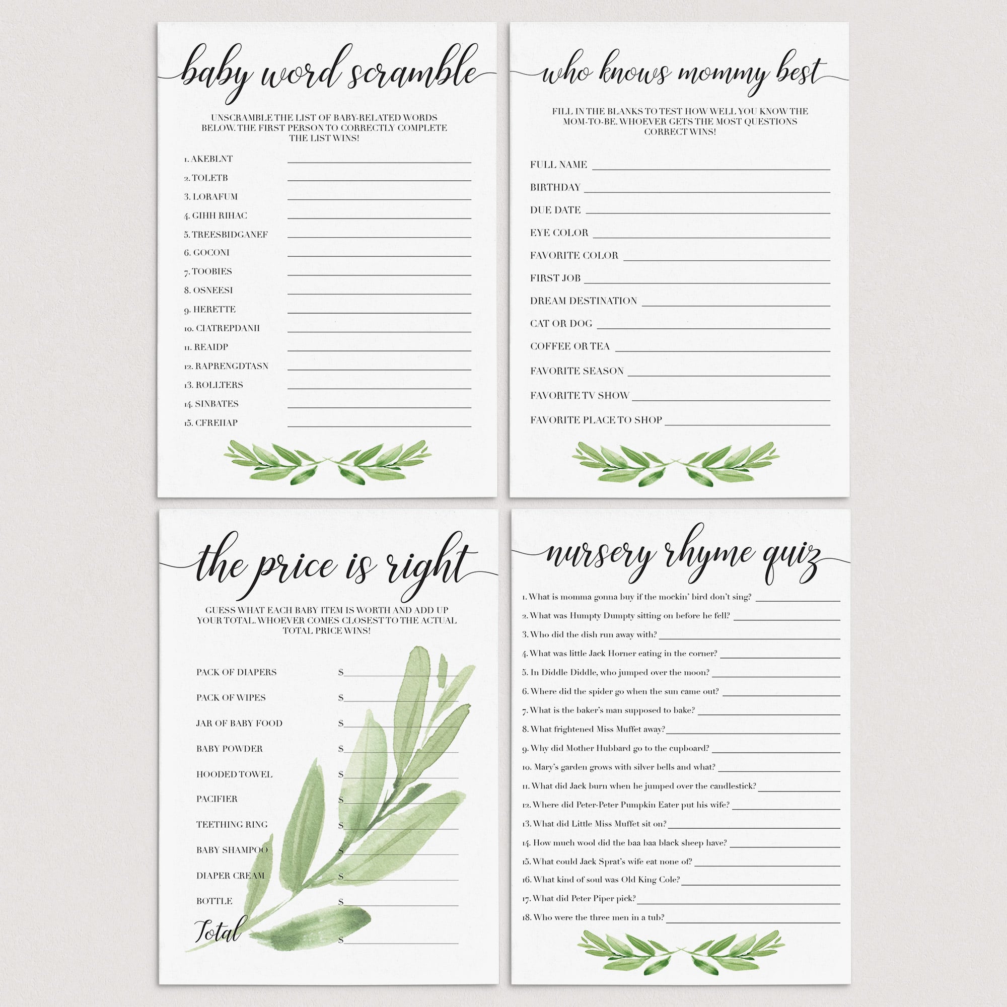 Printable baby shower games by LittleSizzle