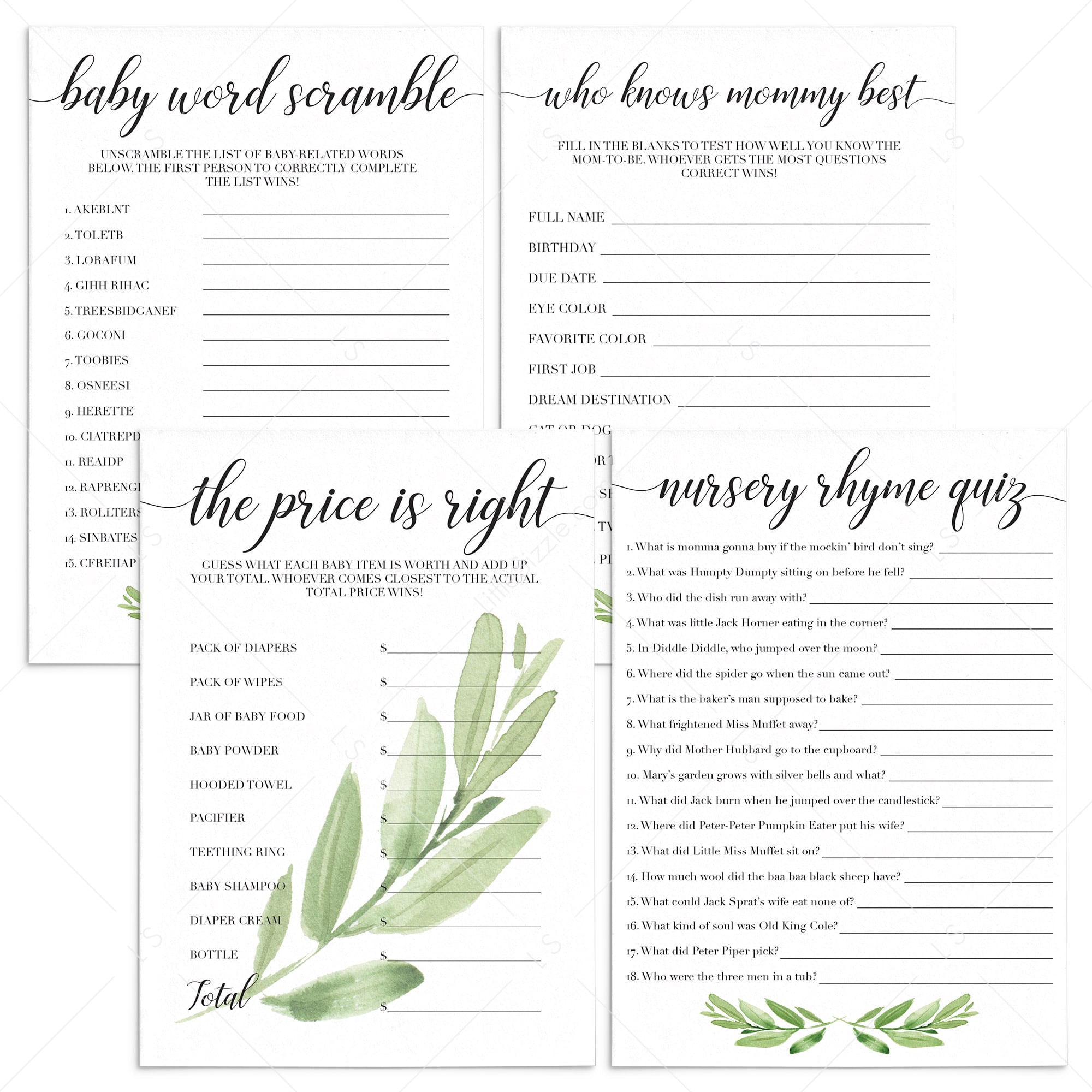 Printable baby shower games by LittleSizzle