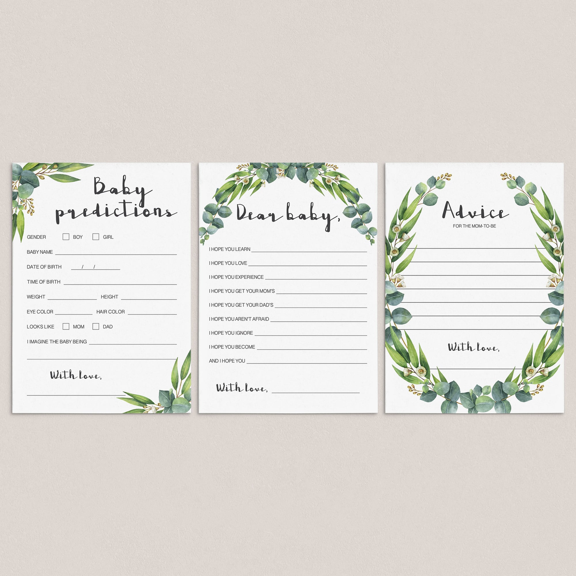 Greenery baby shower games printable by LittleSizzle