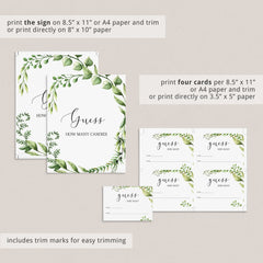 Guess how many game cards with green watercolor leaves printable by LittleSizzle