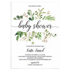 Greenery Baby Shower Invitation Template by LittleSizzle