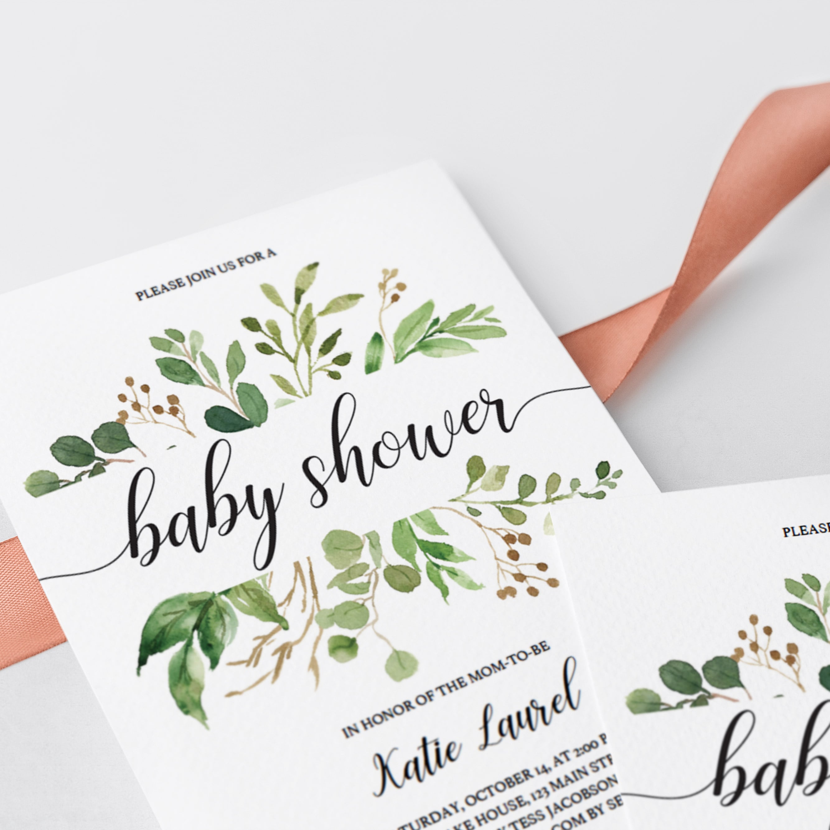 Green Leaf baby shower invitation DIY by LittleSizzle