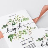 Close up of green baby shower invitation template by LittleSizzle