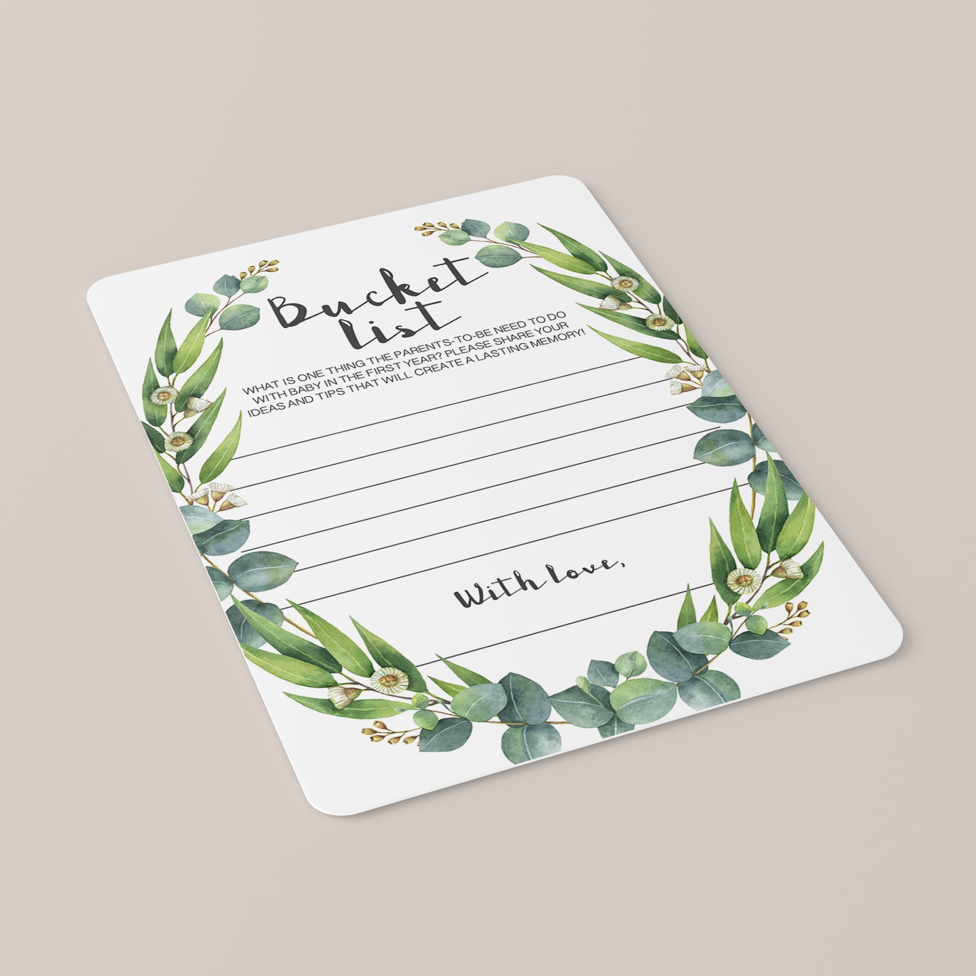 Printable bucket list cards with green wreath instant download by LittleSizzle