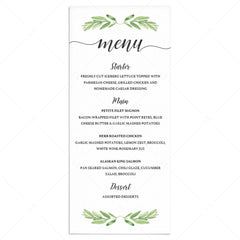 Greenery Menu Card Template by LittleSizzle