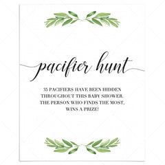 Greenery pacifier hunt sign printable by LittleSizzle