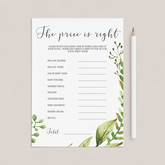Babyshower the price is right games with green leaves by LittleSizzle