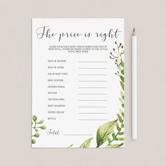 Watercolor Botanical Games for Baby Shower Printables