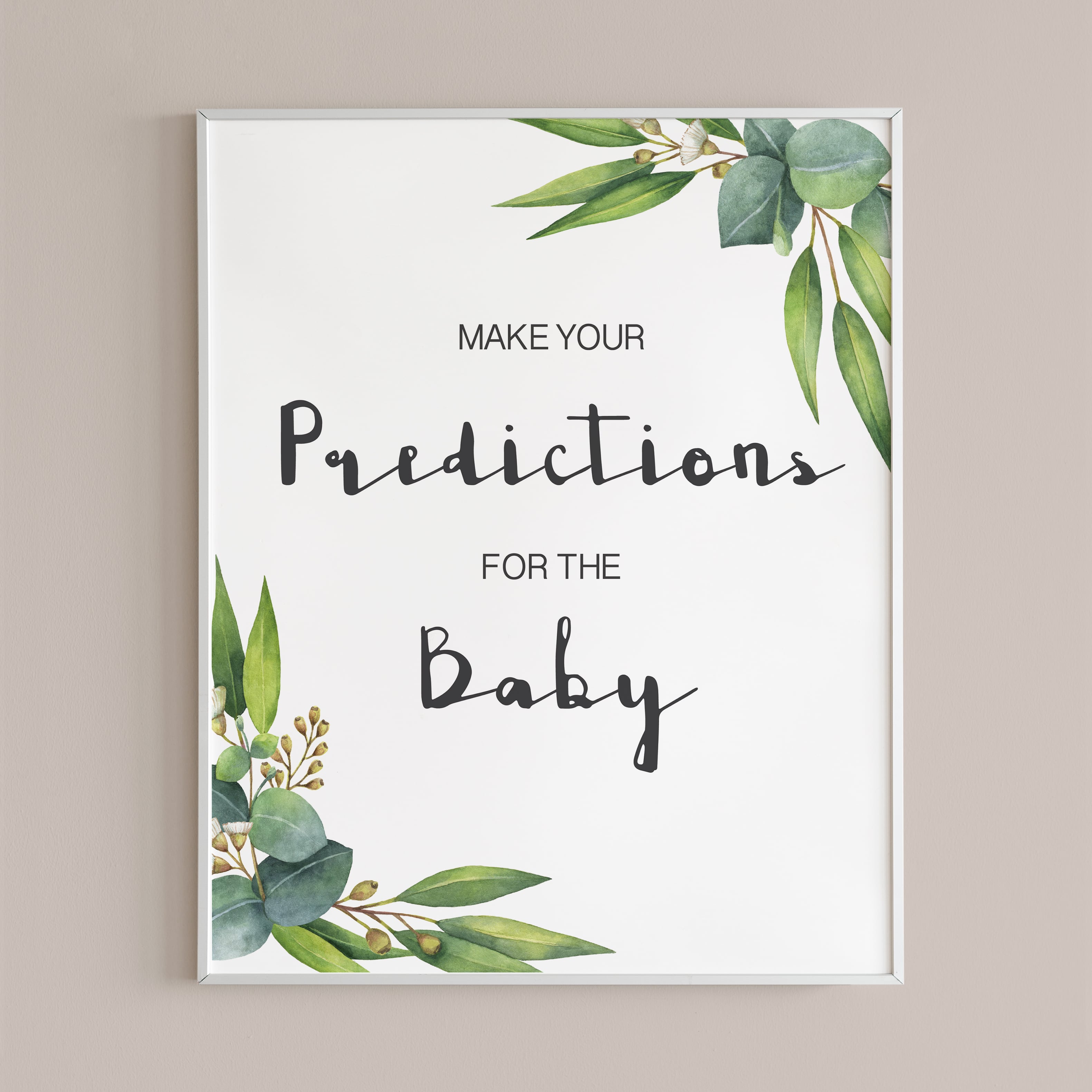 Baby predictions sign for greenery baby shower by LittleSizzle