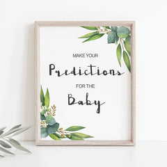 Green themed baby shower decorations predictions sign by LittleSizzle