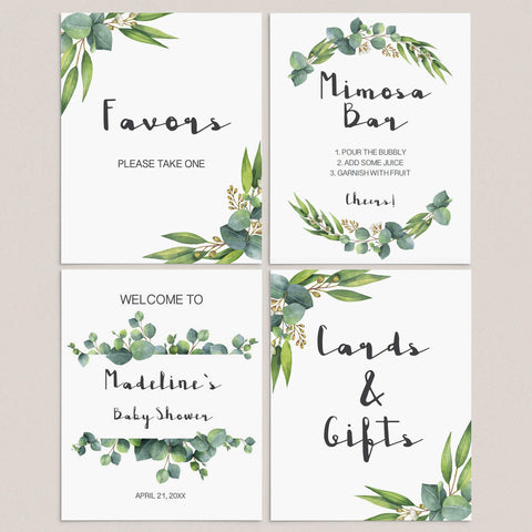 Eucalyptus baby shower table signs printable | Instant download ...