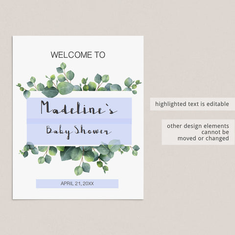 Eucalyptus baby shower table signs printable | Instant download ...