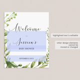 Watercolor Green Leaves Baby Shower Sign Package