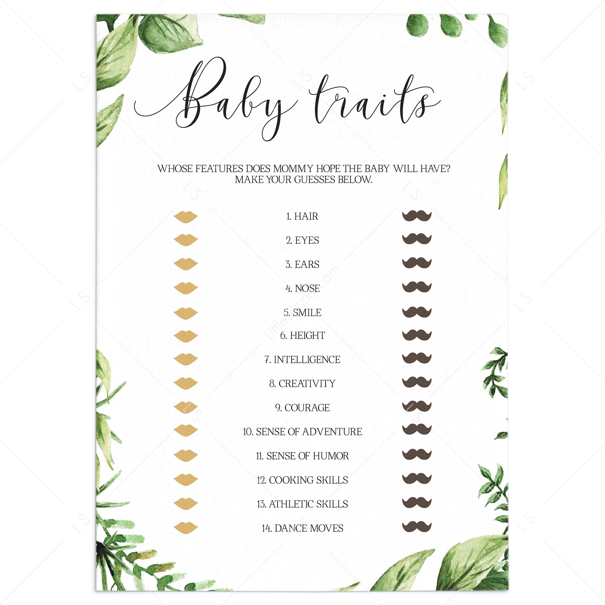 Greenery Baby Shower Baby Looks Game Printable by LittleSizzle
