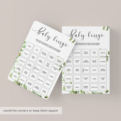 Watercolor green baby bingo game printable cards by LittleSizzle