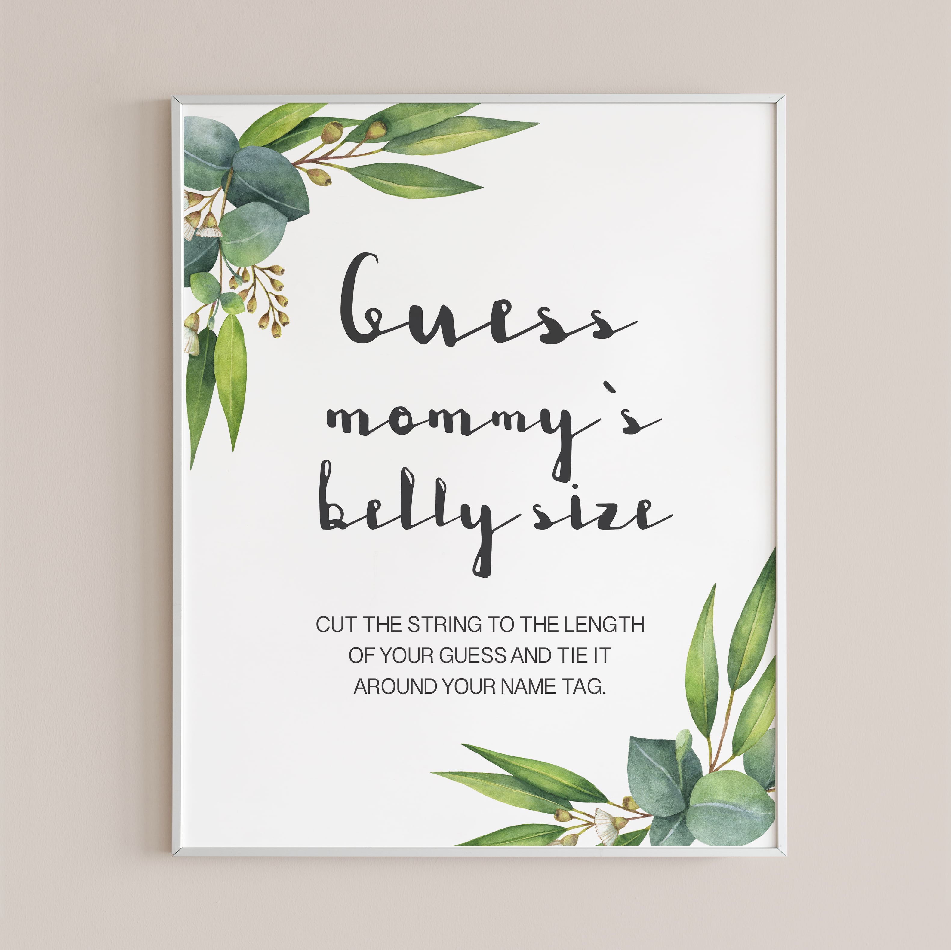Greenery belly size cards for gender neutral baby shower by LittleSizzle