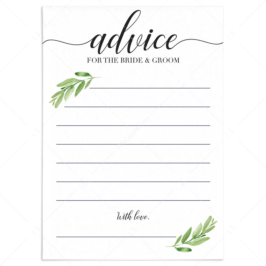 Advice For The Bride And Groom Free Printable