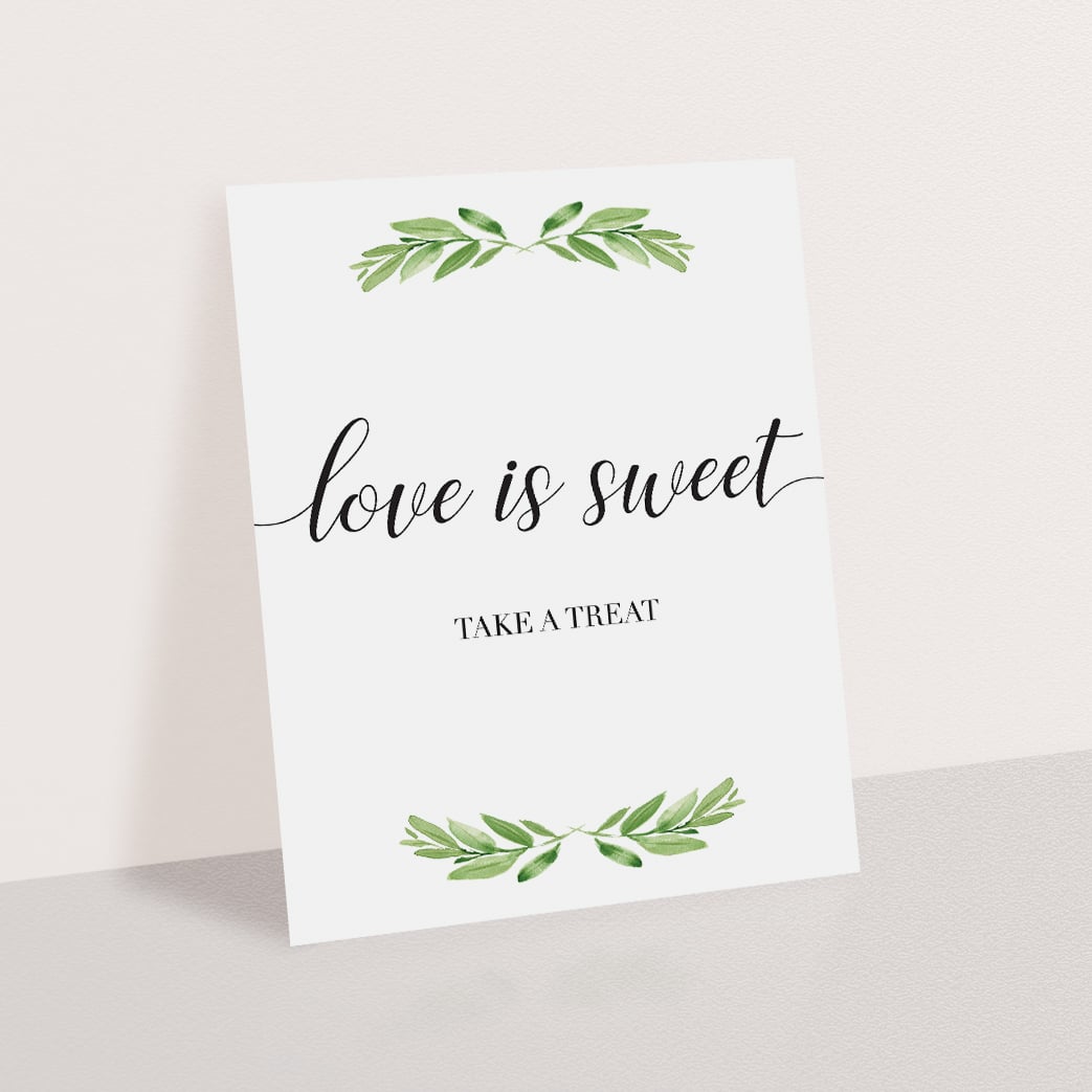 Love is sweet green leaves wedding sign printable by LittleSizzle