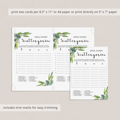 botanical garden scattergories bridal shower game card download