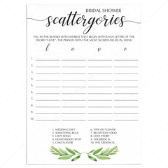 Bridal scattergories game printable by LittleSizzle
