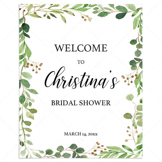 Watercolor Leaves Bridal Shower Welcome Board Template DIY by LittleSizzle