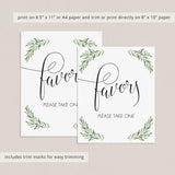 Greenery Favors Sign Printable Instant Download