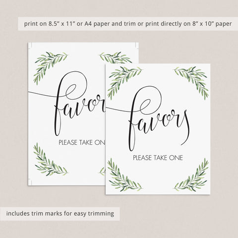 Greenery Favors Sign printable | Instant download – LittleSizzle