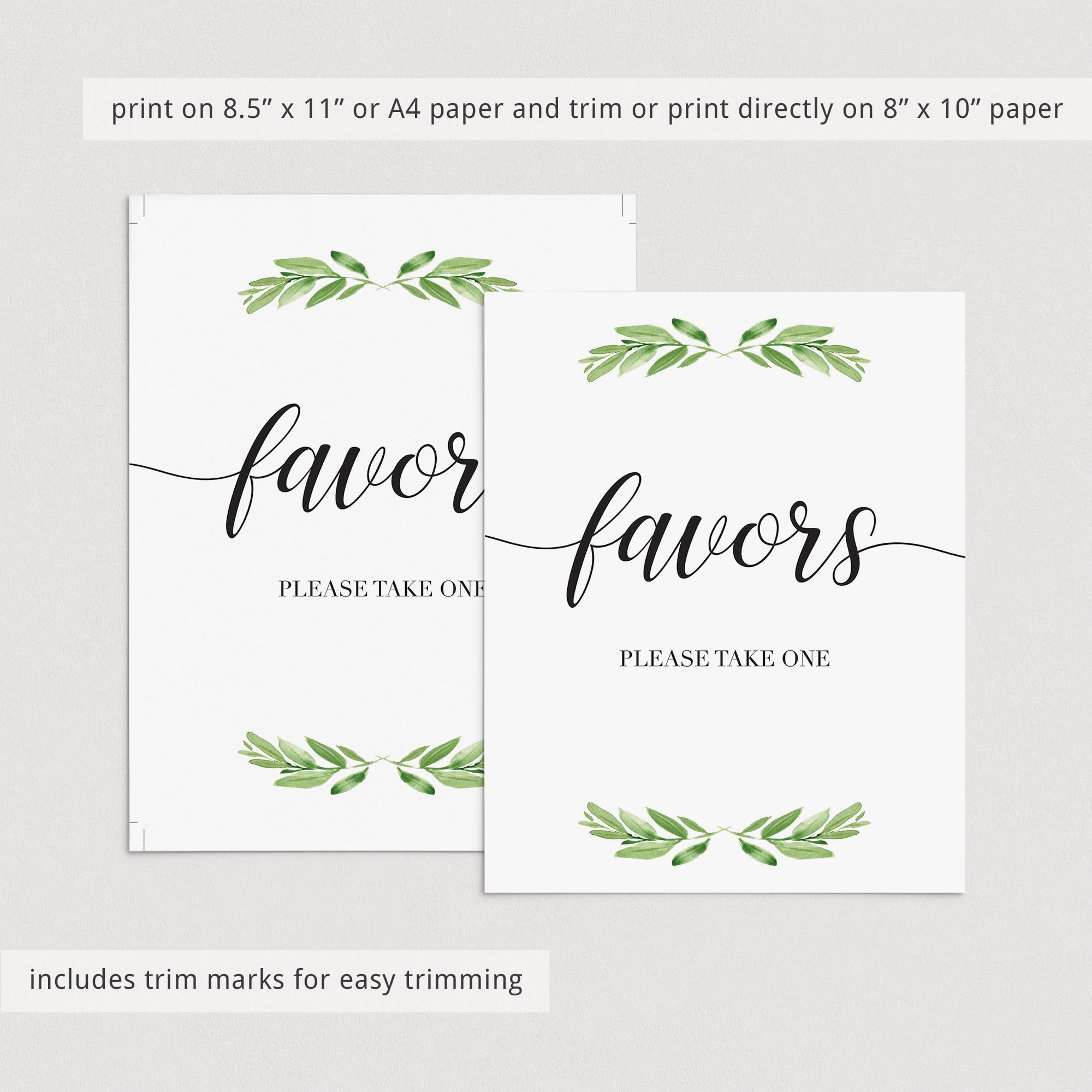 Favors sign printable green leaf by LittleSizzle
