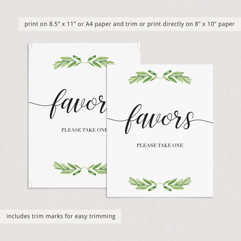 Printable Favors sign for greenery themed party | Instant download ...