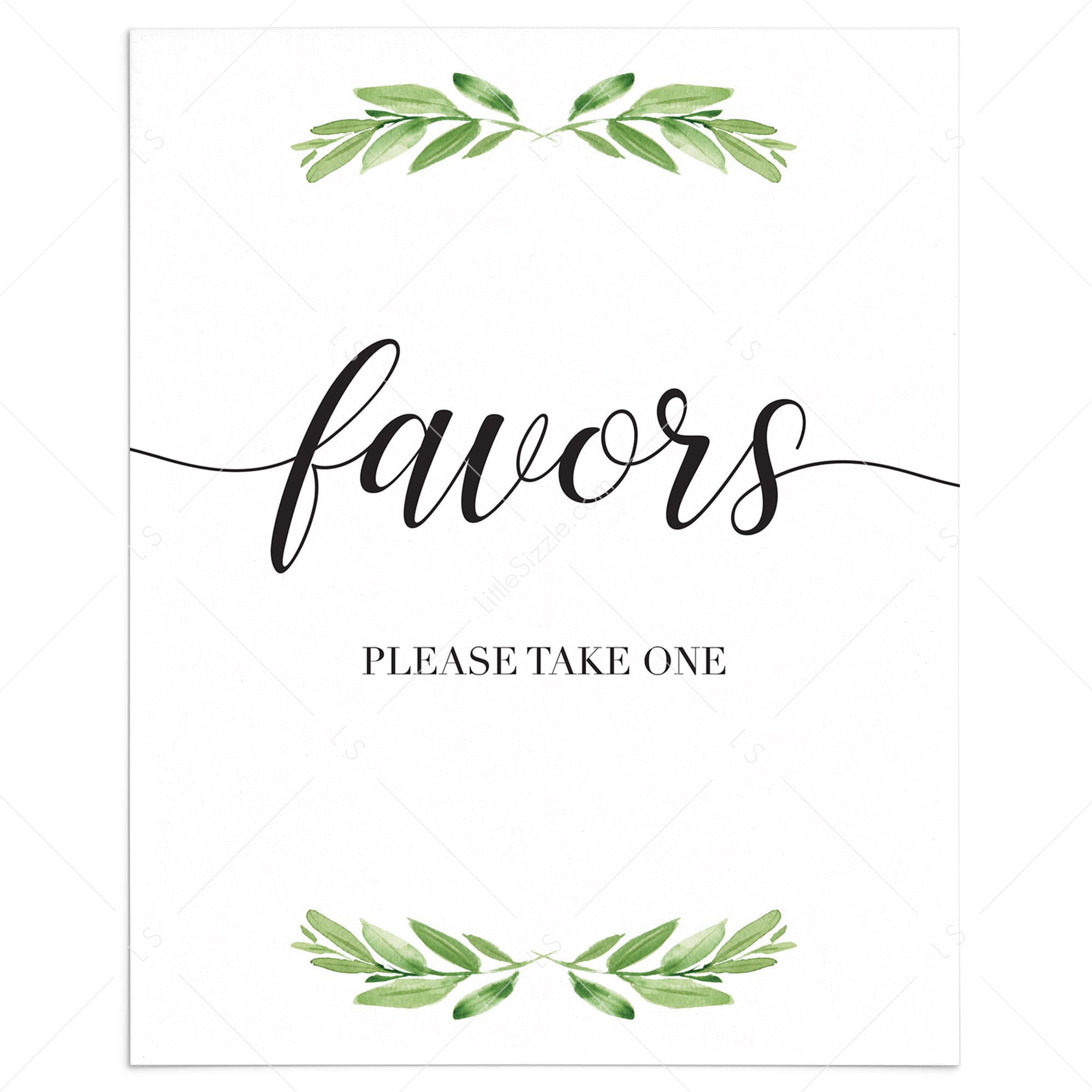 Printable favors sign for greenery themed baby shower by LittleSizzle