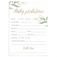 Baby prediction game for greenery baby shower by LittleSizzle