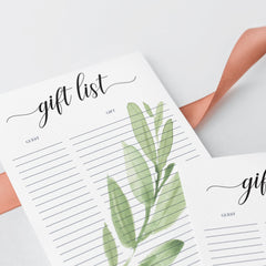 Watercolor greenery gift tracker download by LittleSizzle