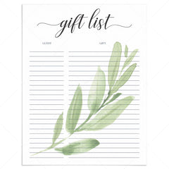 Greenery gift list printable by LittleSizzle