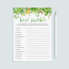 Tropical Themed Baby Shower Games Pack Printable