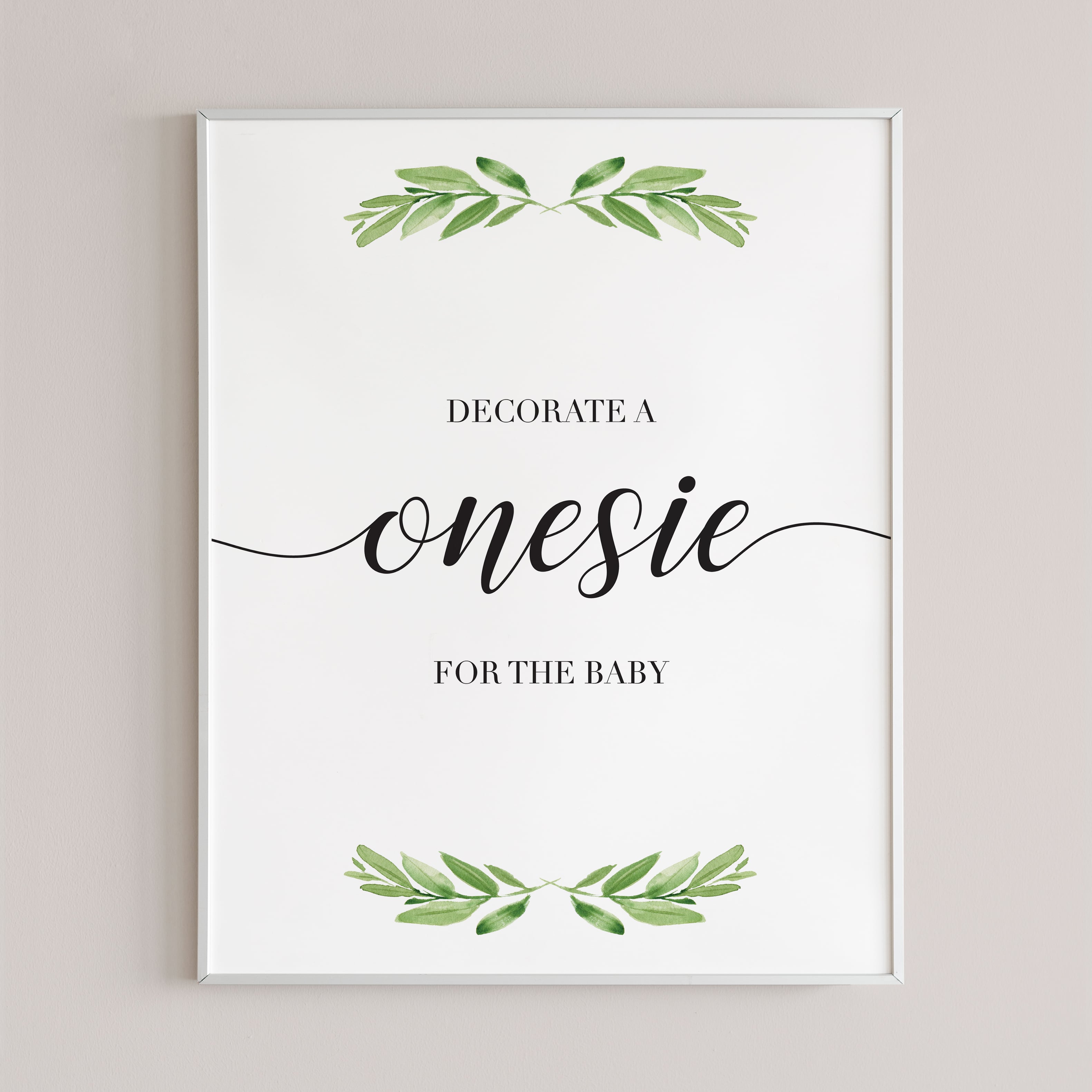 Onesie sign baby shower games green leaves instant download by LittleSizzle