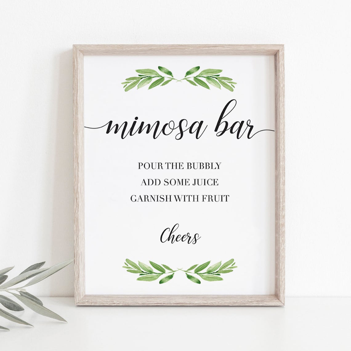Mimosa Bar Sign, Greenery Baby Shower Sign, Editable table Print