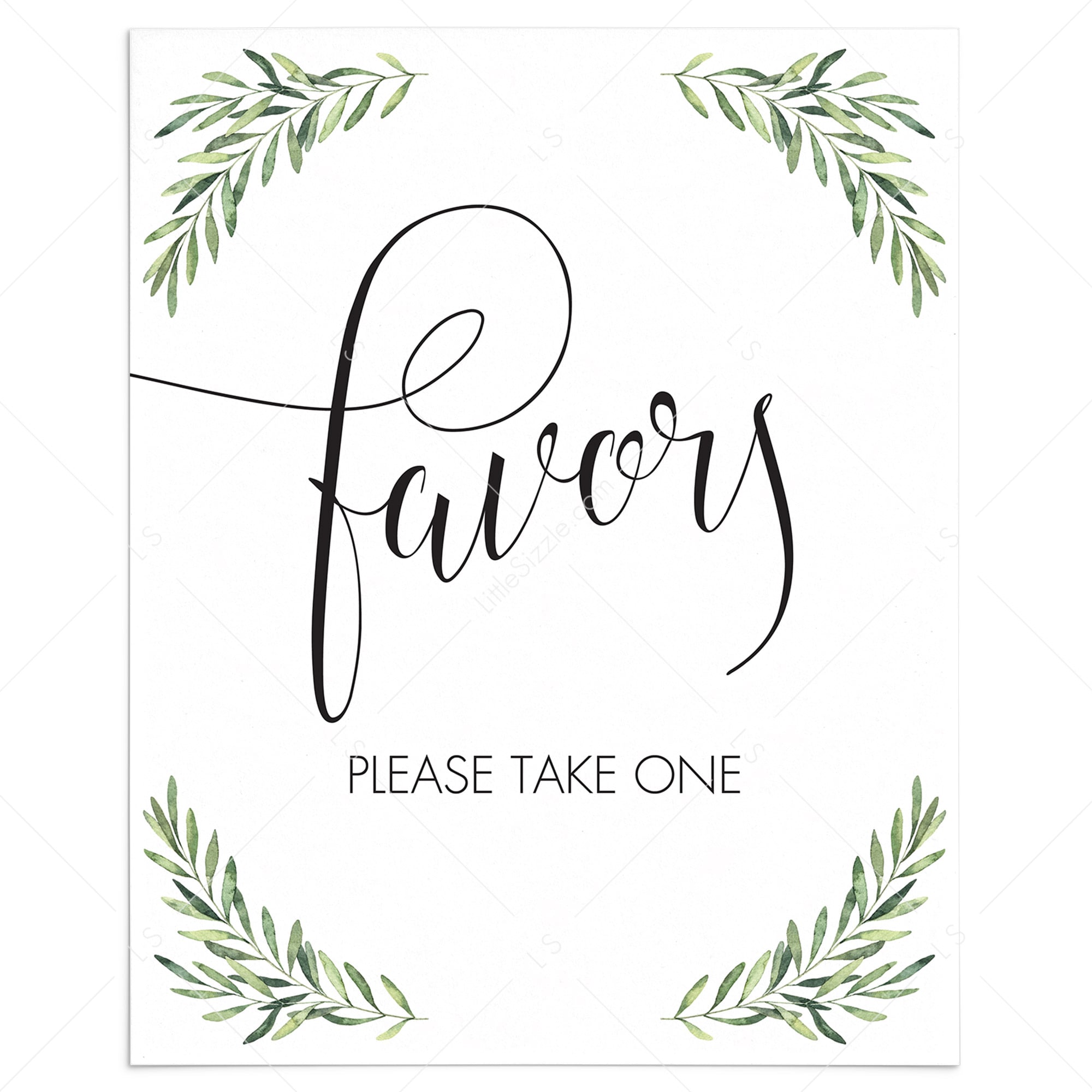 Greenery Favors Sign Printable Instant Download by LittleSizzle