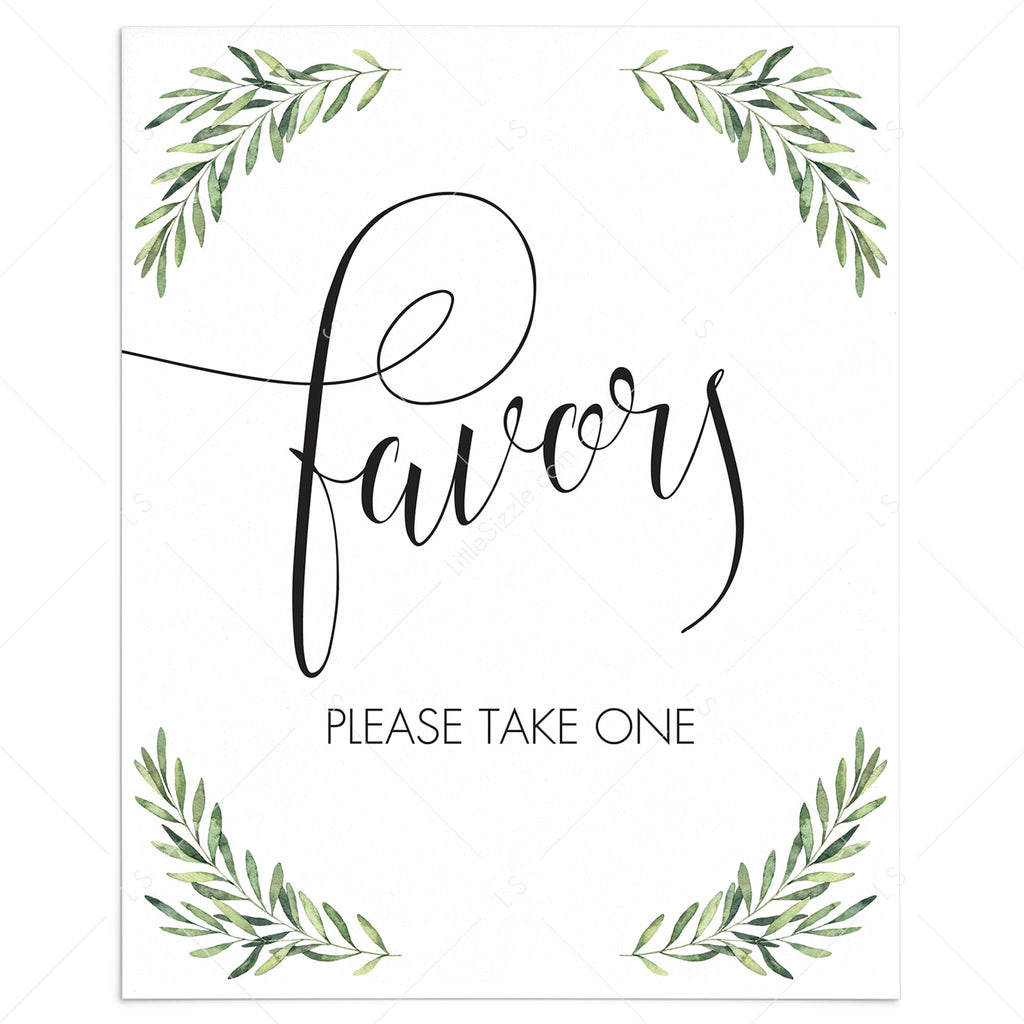 Greenery Favors Sign printable | Instant download – LittleSizzle