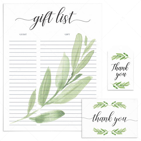 Printable Party Supplies | Greenery | Gift Planner, Favor Tag, Thank ...