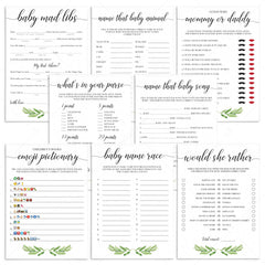 Green leaf baby shower games printable bundle by LittleSizzle