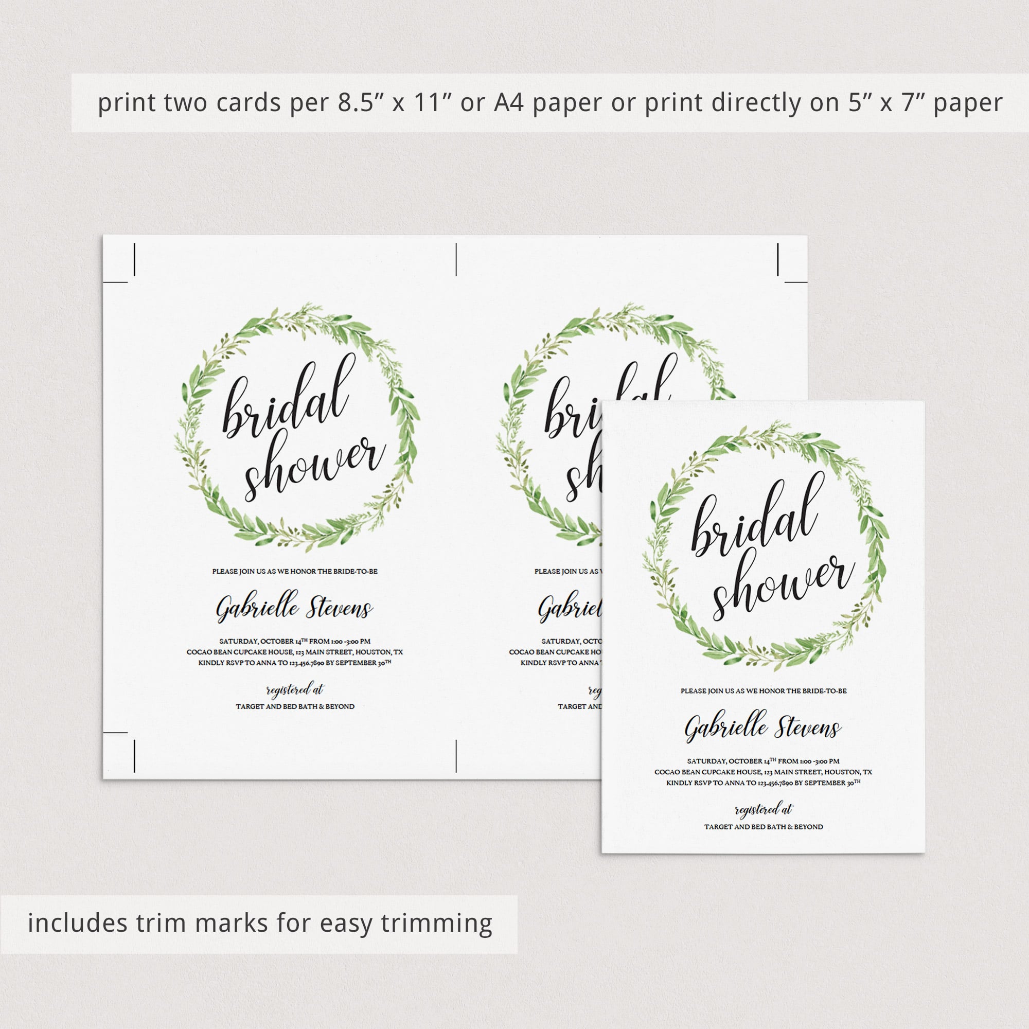 green bridal shower invitation download instantly