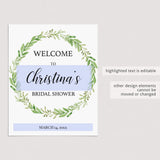 Green Wreath Welcome to Bridal Shower Sign Printable