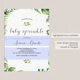Invitation Template for Baby Sprinkle with Watercolor Leaves