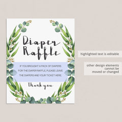 Editable diaper raffle sign for greenery baby shower party by LittleSizzle